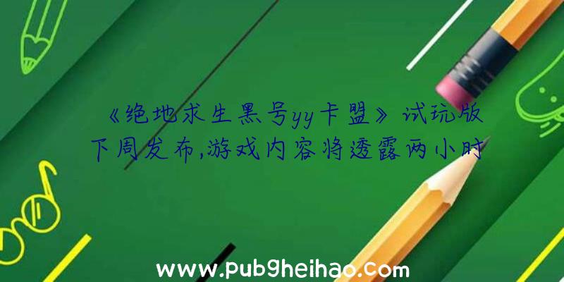 《绝地求生黑号yy卡盟》试玩版下周发布,游戏内容将透露两小时
